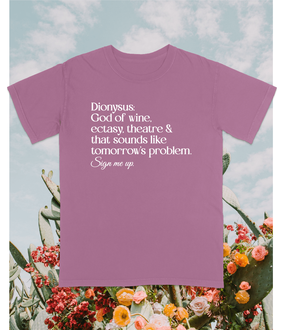 Dionysus God of the Party Tee - AudaciousT-ShirtMauve with White TextS